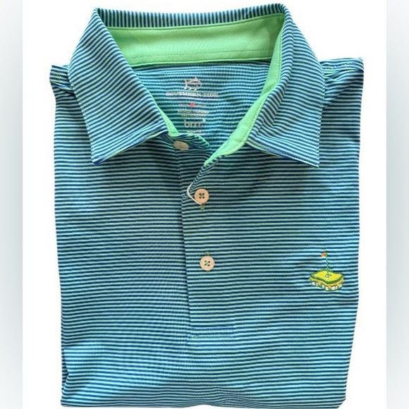 NWT Southern Tide Men's M Meadowbrook Stripe Polo in Parakeet w Pimento Cheese - Picture 8 of 15